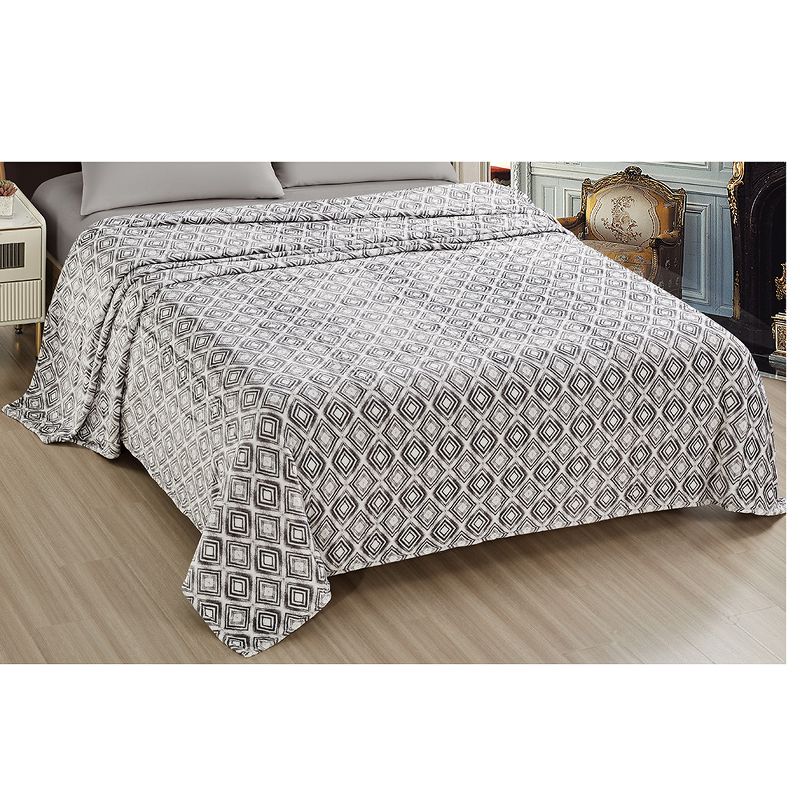 Plazatex Luxurious Ultra Soft Lightweight Peralto Printed Bed Blanket White/Grey 90" x 90", 2 of 5