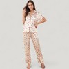 Anna-Kaci Lounge Women's Satin Pajama Set with Short Sleeve Notch Collar Button-Up Top and Polka Dot Wide Leg Pants - 2 of 4