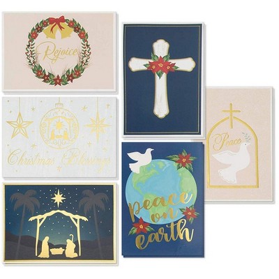 48-Pack Religious Christmas Cards - Holiday Greeting Cards Bulk Box Set, 6 Gold Foil Designs with Gold Paper Envelopes, 4 x 6 inches