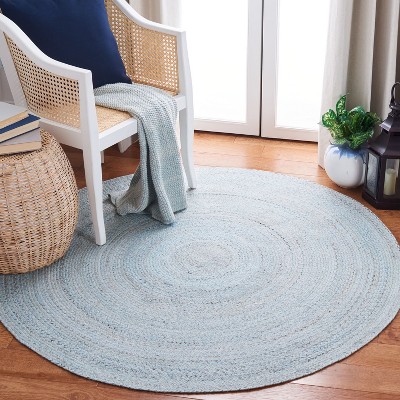 6' Round Blue and Gray Braided Synthetic Area Rug