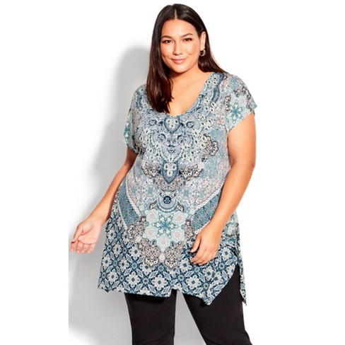 Avenue Studio  Women's Plus Size Longline Blouse - Teal - 26w/28w : Target