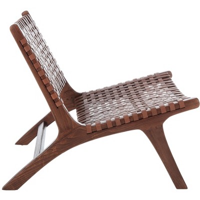 Cognac Brown Leather & Sungkai Wood Transitional Side Chair
