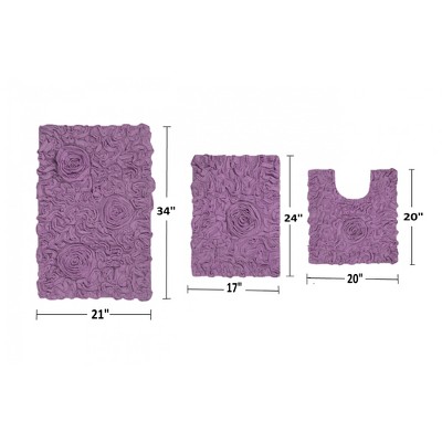 Set Of 3 Bell Flower Collection Purple Cotton Floral Pattern Tufted ...