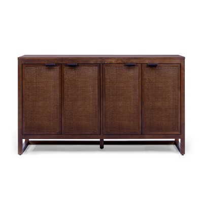 Teamson Home Hatteras Sideboard Cabinet with 4 Rattan Inlay Doors and Adjustable Shelf