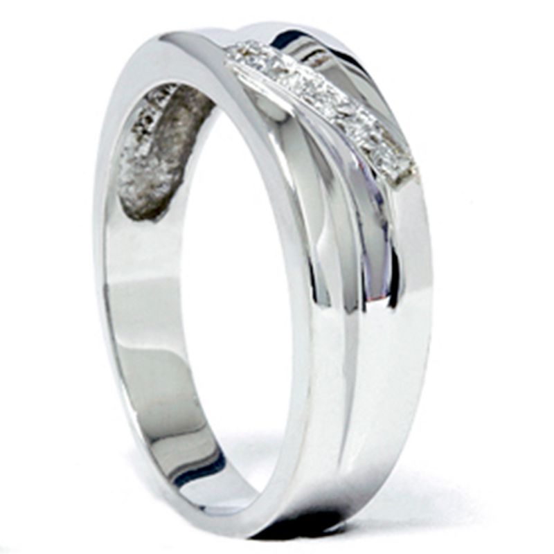 Pompeii3 Mens High Polished White Gold Diamond Anniversary Ring, 2 of 5