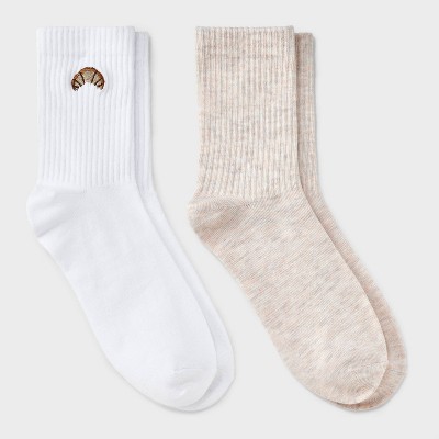 Girls' 2pk 'Croissant' Mid Crew Socks - art class™ White
