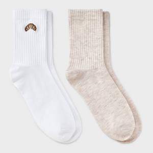 Girls' 2pk 'Croissant' Mid Crew Socks - art class™ White - 1 of 3
