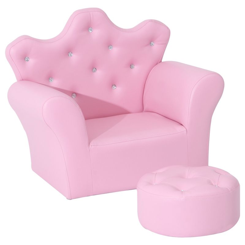 Qaba Kids Sofa Set, Children's Upholstered Sofa with Footstool, Princess Sofa with Diamond Decoration, Baby Sofa Chair for Toddlers, Girls, Pink, 4 of 7