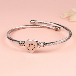 Twisted Steel Heart Cable Initial Bracelet - 1 of 4