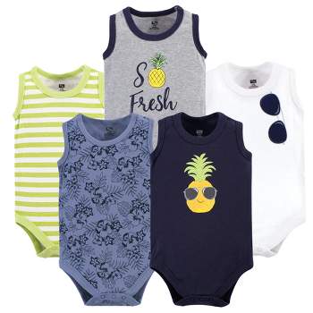 Hudson Baby Infant Boy Cotton Sleeveless Bodysuits 5pk, Pineapple