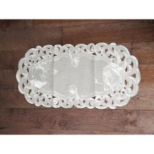 Jiallo Silver Rose Embroidered Cutwork Rectangular Table Runner, 13 by 26 inch Table Linen Decor, Water Resistance, Machine Wash safe - 1 of 3