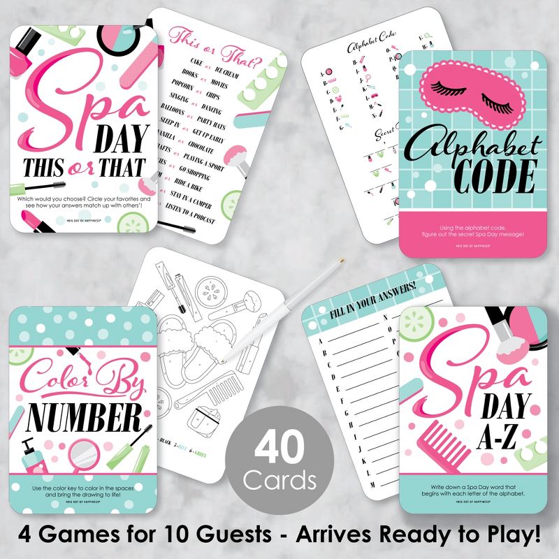 Big Dot of Happiness Spa Day - 4 Girls Makeup Party Games - 10 Cards Each - Gamerific Bundle, 2 of 9