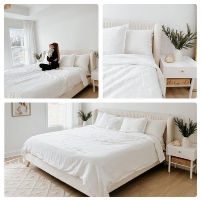 King Size White Linen and Cotton Duvet Cover Set