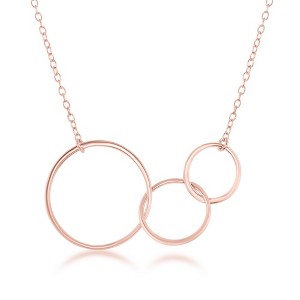 Bella Silver Sterling Silver Interlocking Graduating Three-Generation Open Circle Necklace - Rose Gold Plated - Rose - 16+2 Inch - 1 of 2