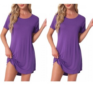 INSPIRE CHIC Women's 2 Pcs Curved-Hem Crew-Neck Striped Short-Sleeve Tee Dress Sleepshirt - 1 of 4