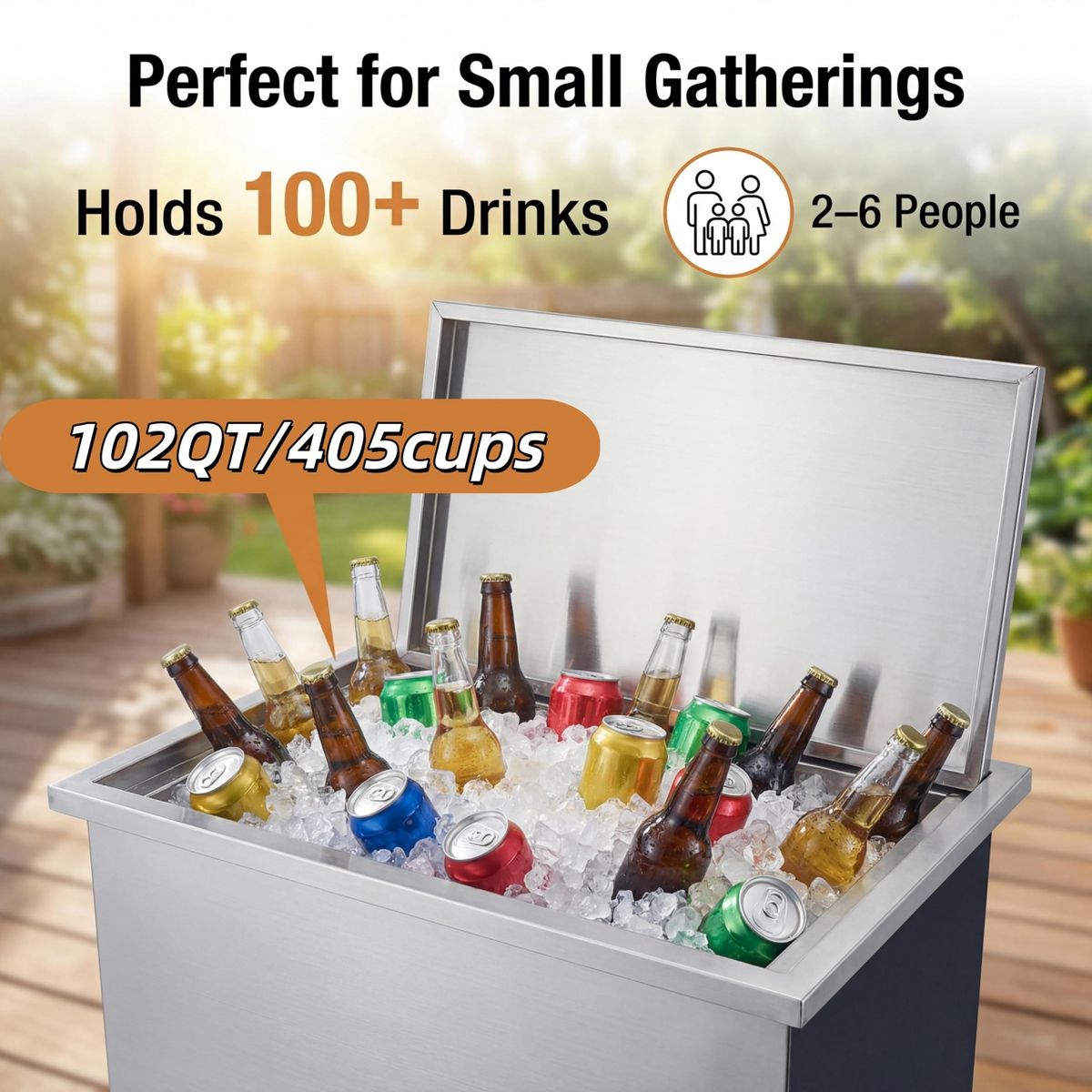Drop-In Ice Chest, 304 Stainless Steel Insulated Cooler with Flip Lid and Drain, 28x18x17 Inch Large Capacity Outdoor Bar Kitchen Commercial Use - thumbnail 9