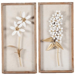LuxenHome Set of 2 White and Gold Flower Bouquet Wall Decor Brown - 1 of 4