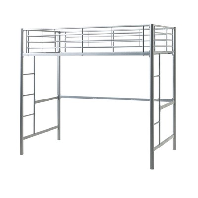 Modern Industrial Twin over Loft Metal Bunk Bed Frame with Integrated Guardrails - Silver