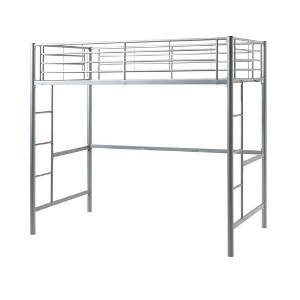Modern Industrial Twin over Loft Metal Bunk Bed Frame with Integrated Guardrails - Silver - 1 of 4