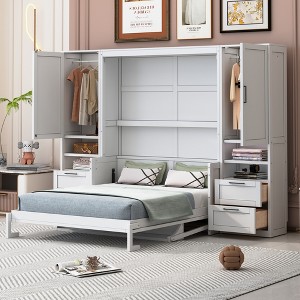 Whisen Modern Design Queen Size Murphy Bed, Folded into a Cabinet with Closet, Drawers and Shelves - 1 of 4