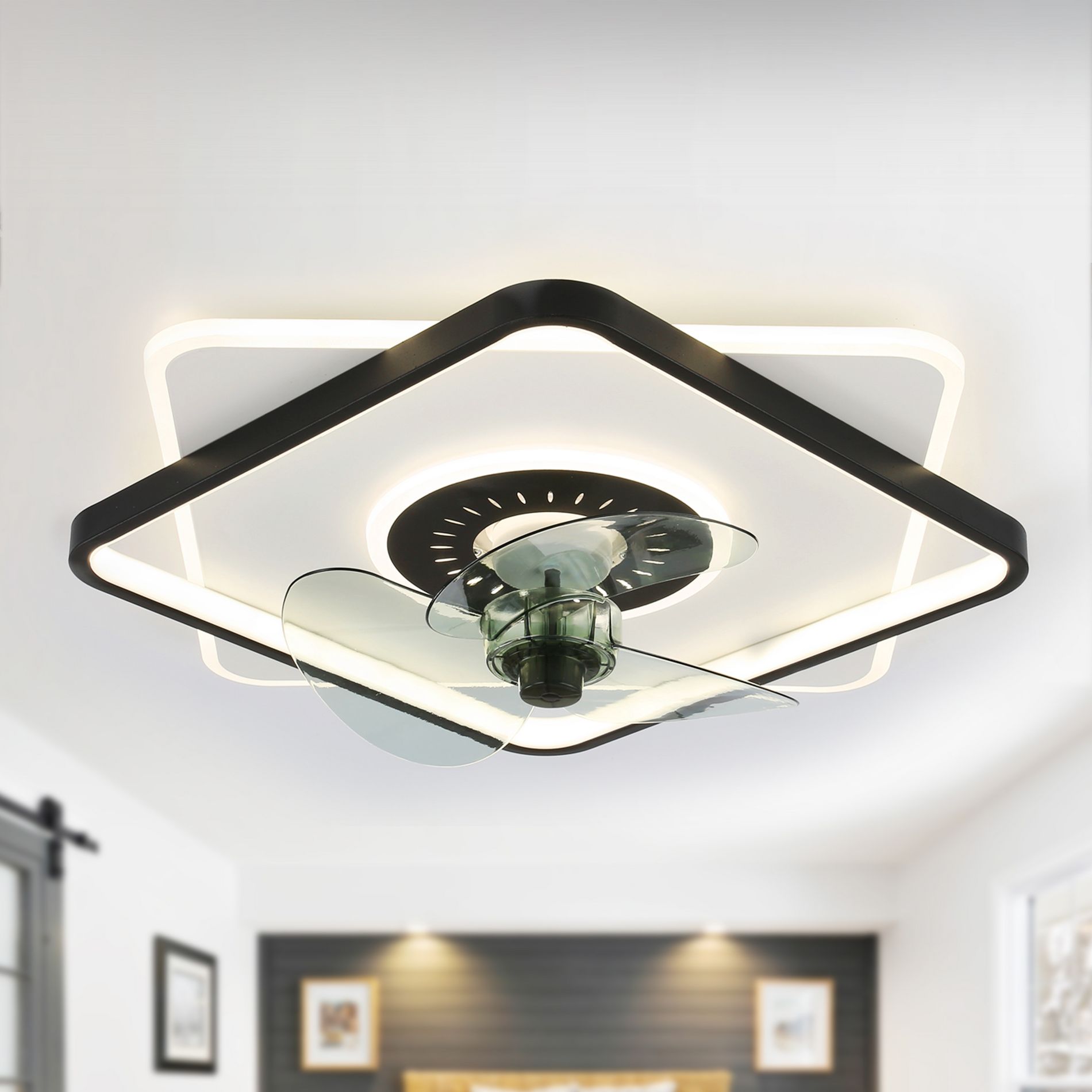 Bella Depot 20" Modern Low Profile Ceiling Fan with Dimmable Light, 6-Speed Reversible with Remote Control