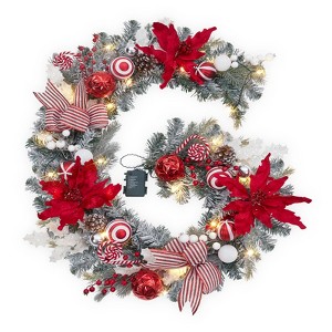 6 ft Pre-Lit Christmas Garland with 20 Lights Ball Ornaments Ribbons Bows for Mantle Table Centerpiece Indoor Outdoor Home Decor - 1 of 4