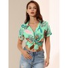 Allegra K Women's Hawaiian Floral Leaves Printed Short Sleeve Button Down Vintage Shirt - 2 of 4