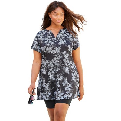 Swim 365 Women's Plus Size Longer Length Short-sleeve Swim Tunic - 18,  Black : Target