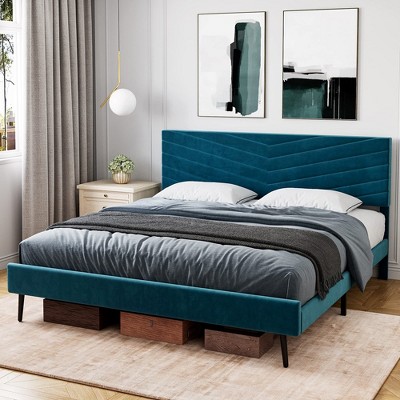 Whizmax King/Queen/Full Size Bed Frame with Adjustable Headboard, Velvet Upholstered Platform Bed, Solid Wood Slats Support, No Box Spring Needed