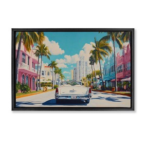 Stupell Industries Classic Car in Tropical Town Floating Frame Canvas Art - 1 of 4