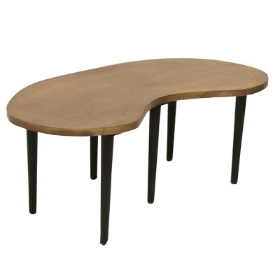 Bean Shaped Brass Top Coffee Table with Tapered Legs Brown/Black - The Urban Port