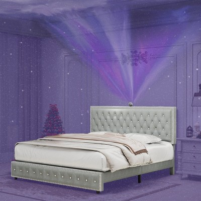NicBex Upholstered Bed Frame with Star Projector Galaxy Light,Adjustable Button Tufted Headboard with USB Port,Music Speaker,Easy Assembly