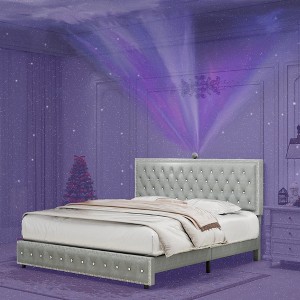 NicBex Upholstered Bed Frame with Star Projector Galaxy Light,Adjustable Button Tufted Headboard with USB Port,Music Speaker,Easy Assembly - 1 of 4