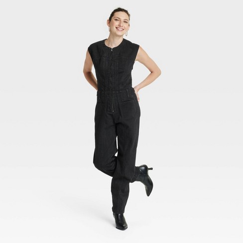 Women s Tailored Denim Jumpsuit Universal Thread Black 0