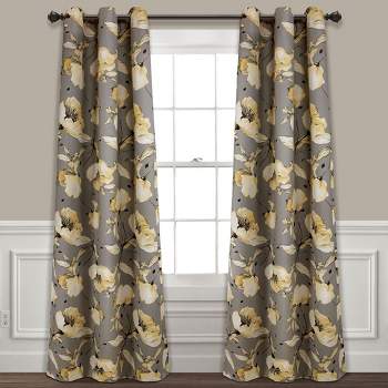 Delsey Floral Absolute Blackout Window Curtain Panels Yellow/Gray 76X84 Set Each 38X84