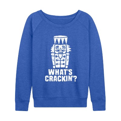 Women's - Instant Message - Whats Crackin Lightweight French Terry Wide Neck Long Sleeve Graphic Shirt