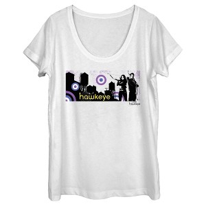 Women's Marvel Hawkeye Cityscape Scoop Neck - 1 of 4