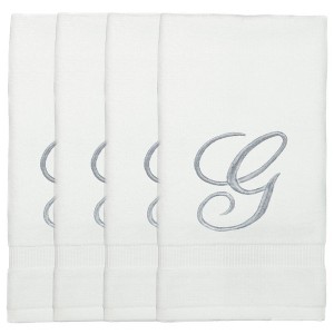 BC BARE COTTON Monogrammed Fingertip Towels, Personalized Gift, 11 x 18 Inches - Set of 4 - White - Silver Script - 1 of 1