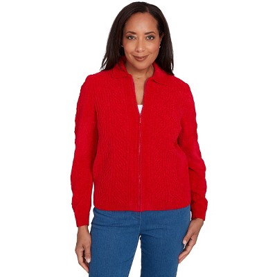 Alfred Dunner Women's Zip-Front Chenille Collared Cardigan