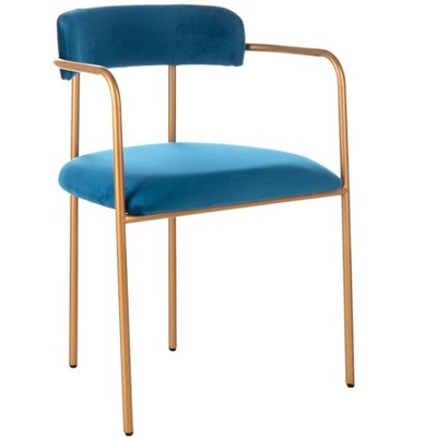 Elegant Navy Velvet and Gold Metal Upholstered Arm Chair