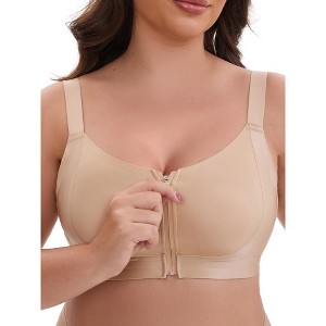 INSPIRE CHIC Women's Zip Front U-Neck Lift Up Wirefree Soft Full Cup Breathable Comfortable Sports Bras - 1 of 4