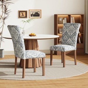 Set of 2 PU Leather Parsons Dining Chairs with Nailhead Trim and Wood Legs, Upholstered Kitchen Side Chairs for Dining Room - 1 of 4