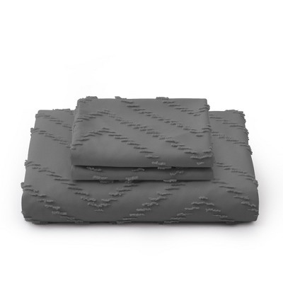 Dark Gray Microfiber Full/Queen Duvet Cover Set with Wave Pattern