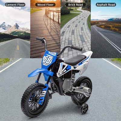 12V Blue and White Electric Motorcycle for Kids with Training Wheels
