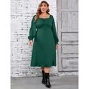 Women's Plus Size Sweetheart Neckline Dress Puff Long Sleeve A Line Slit Hem Midi Dress - 3 of 4