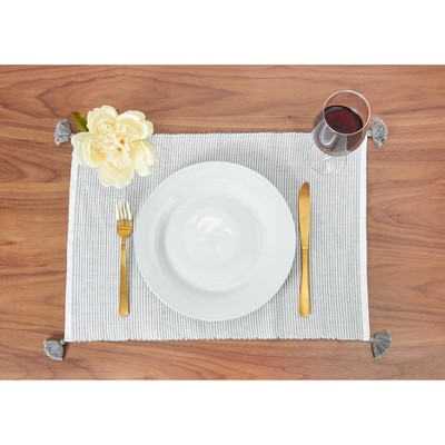 Gray Striped Fabric Rectangle Placemat Set of 6