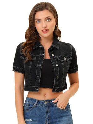 INSPIRE CHIC Women's Casual Short Sleeves Crop Denim Jacket