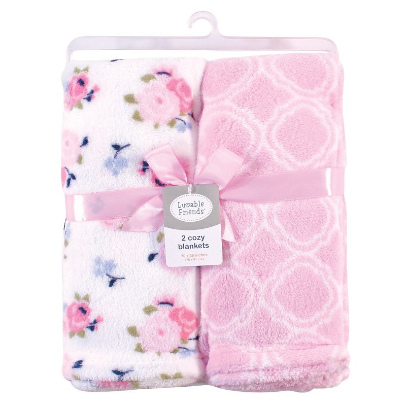Luvable Friends Baby Girl Coral Fleece Blanket, Floral, One Size, 3 of 4
