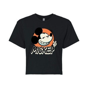Women's - Disney - Mickey Peace Sign Cropped Graphic T-Shirt - 1 of 4
