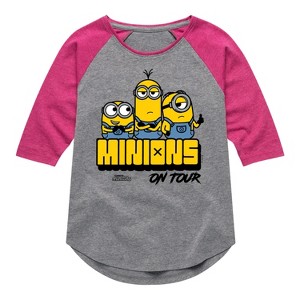 Girls' - Despicable Me Minions - Minions On Tour Shirt Tail Raglan Graphic T-shirt - 1 of 4